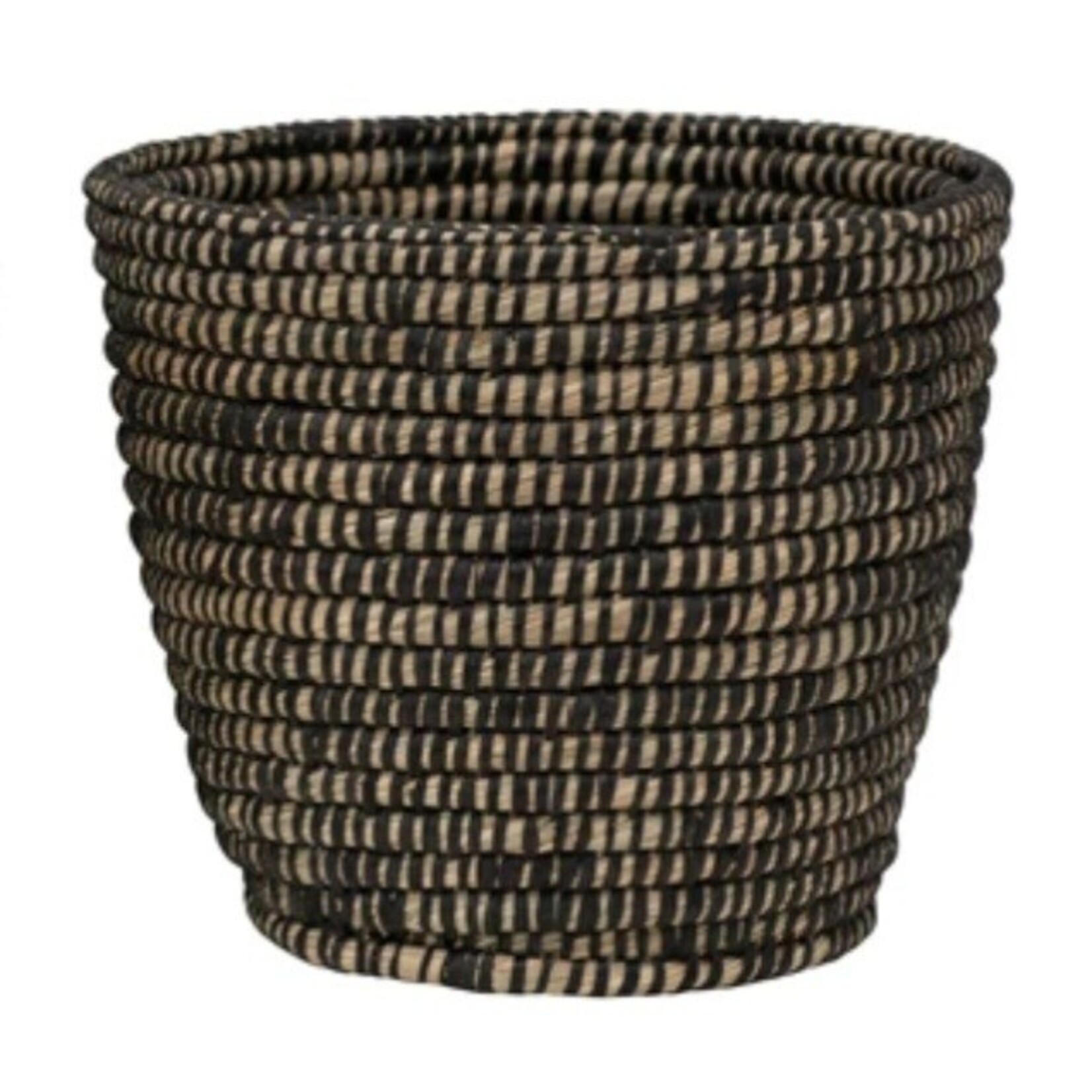 Hand-Woven Grass Basket LG, Black, 11-3/4" x 10-1/4"