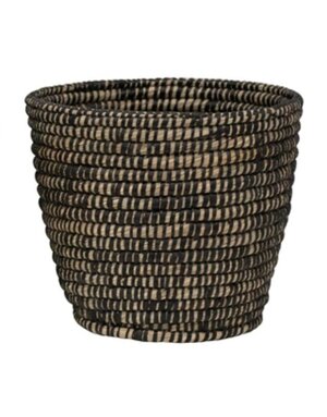 Hand-Woven Grass Basket LG, Black, 11-3/4" x 10-1/4"