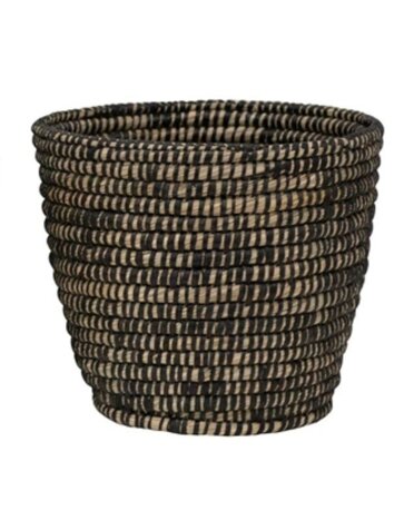Hand-Woven Grass Basket LG, Black, 11-3/4" x 10-1/4"