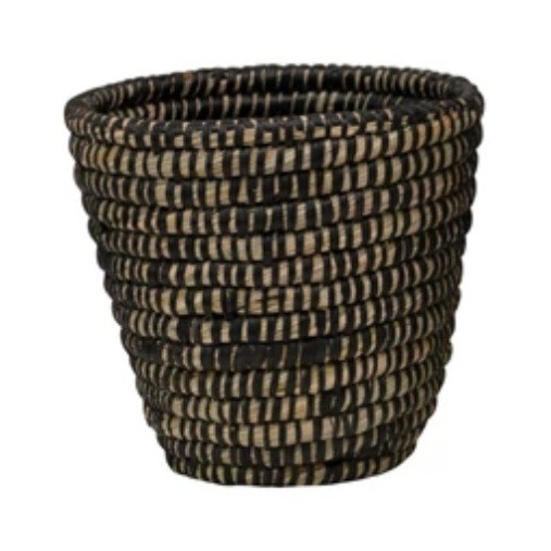 Hand-Woven Grass Basket SM, Black, 9"H & 7-3/4" x 7-3/4"