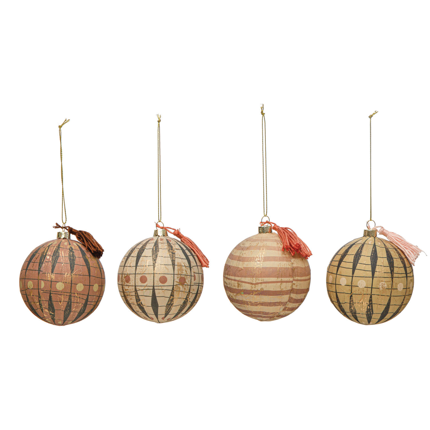 Assorted Paper Mache Ball Ornament w/ Tassel, Priced Individually
