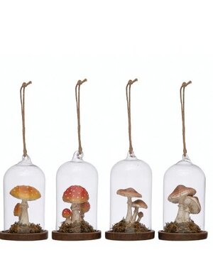 Glass Cloche Ornament w/ Mushroom, 5"