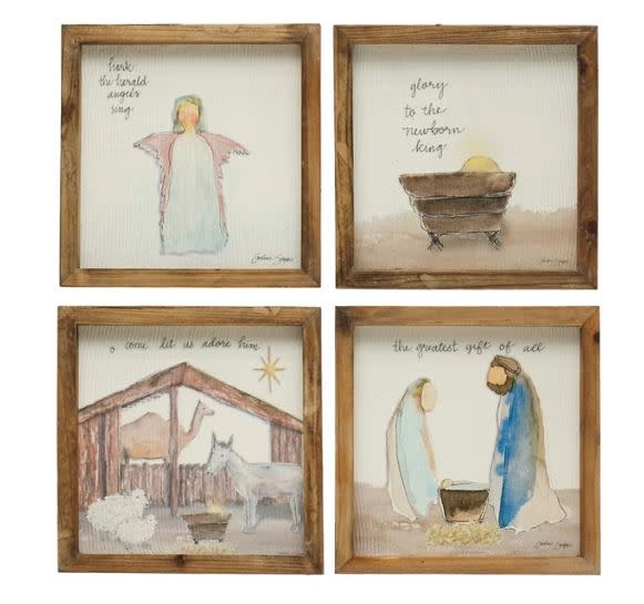 Fir Wood Framed Wall Decor w/ Christmas, Assorted Options, Priced Individually, 8"