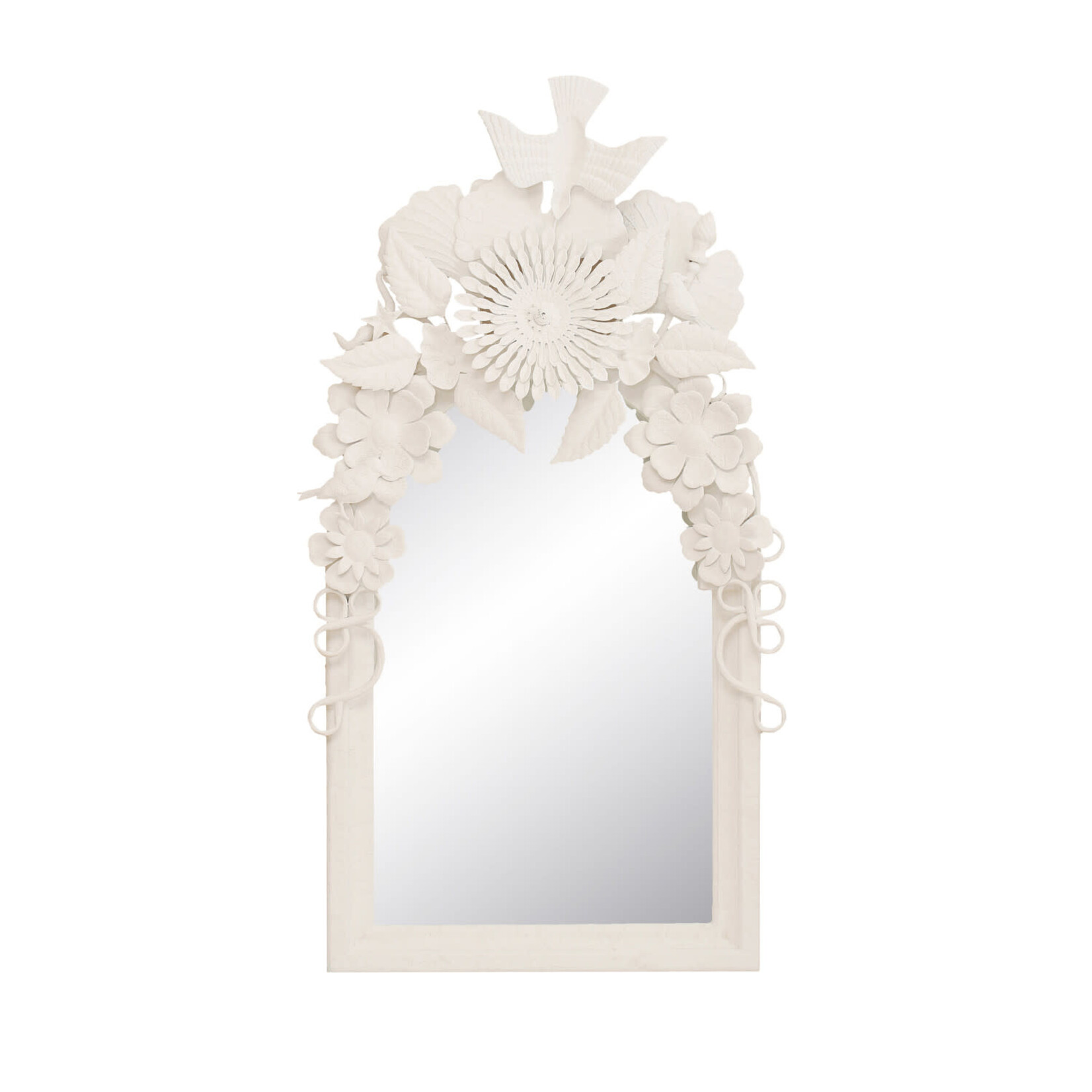 Wood Framed Mirror w/ Embossed Metal Flowers & Birds, 26 x 48