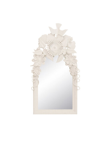 Wood Framed Mirror w/ Embossed Metal Flowers & Birds, 26 x 48 Available for Local Pick Up