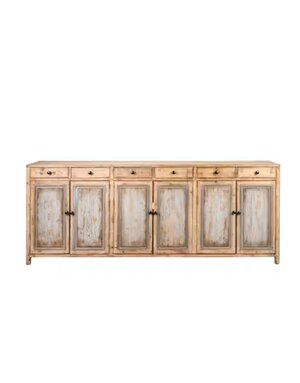 Greta Long Cabinet, Antique Natural with Black Doors,