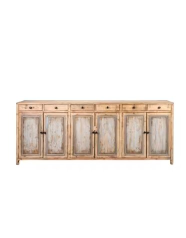 Greta Long Cabinet, Antique Natural with Black Doors,