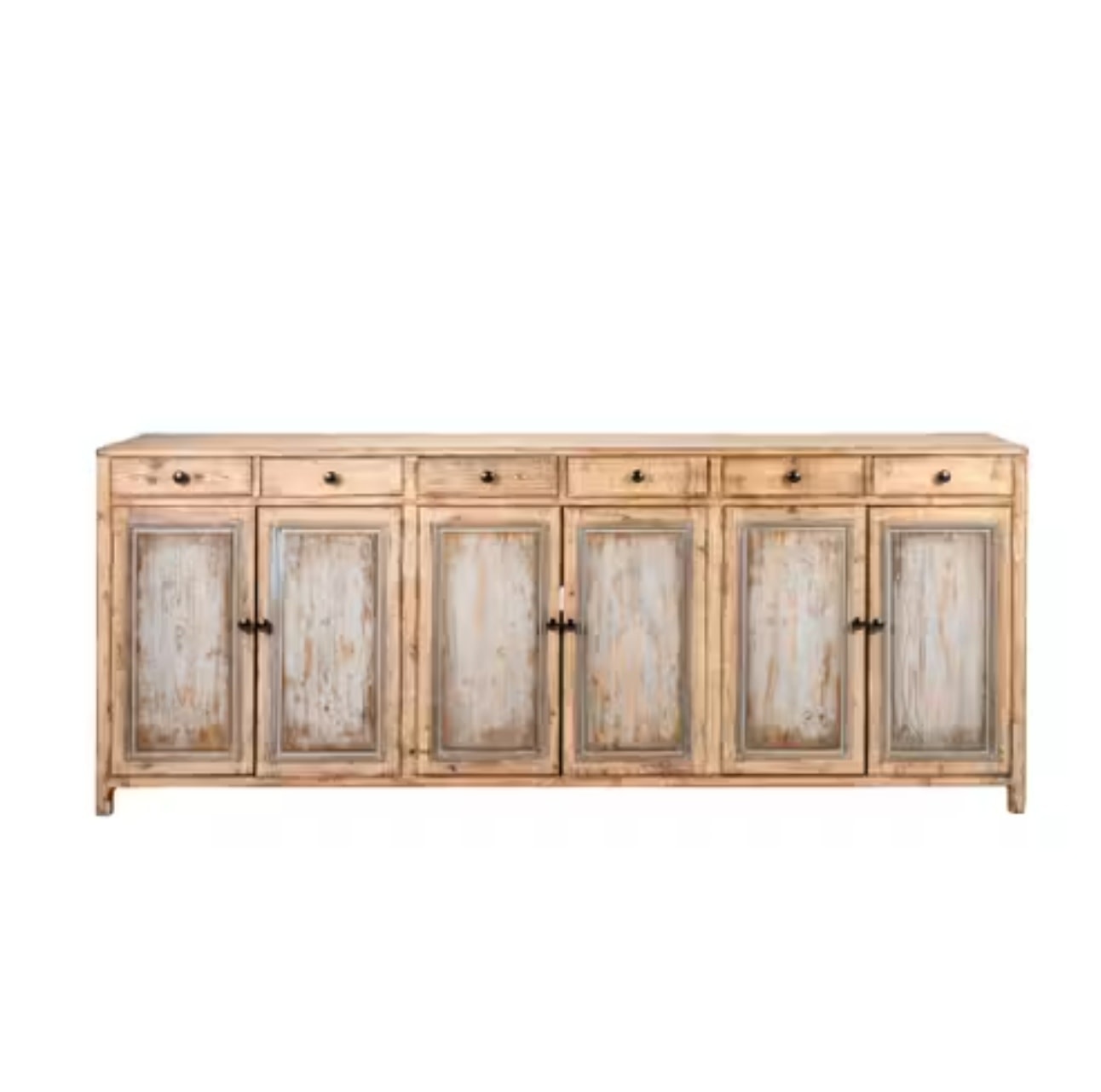 Greta Long Cabinet, Antique Natural with Black Doors,