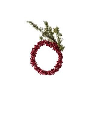 Red Wooden Bead Berry Wreath Ornament, 7 in.