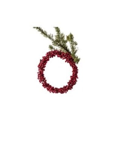 Red Wooden Bead Berry Wreath Ornament, 7 in.