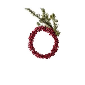 Red Wooden Bead Berry Wreath Ornament, 7 in.