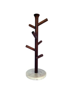 Mango Wood and Marble Mug Rack, 17"