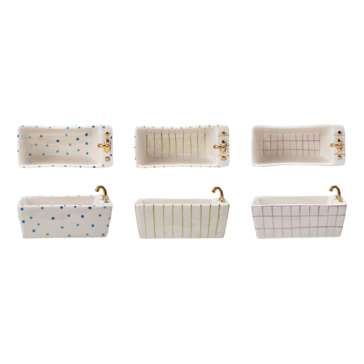 Striped Bathtub Shaped Dish with Pattern, 7"x 4"