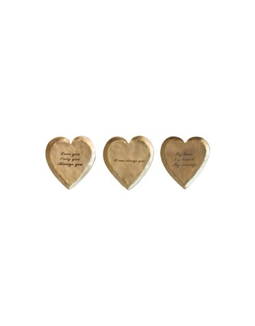 Hammered Brass Heart Shaped Dish with Saying, Assorted, 3.5"
