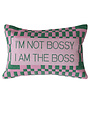 "I Am the Boss" Embroidered Lumbar Pillow, 14"x 9"