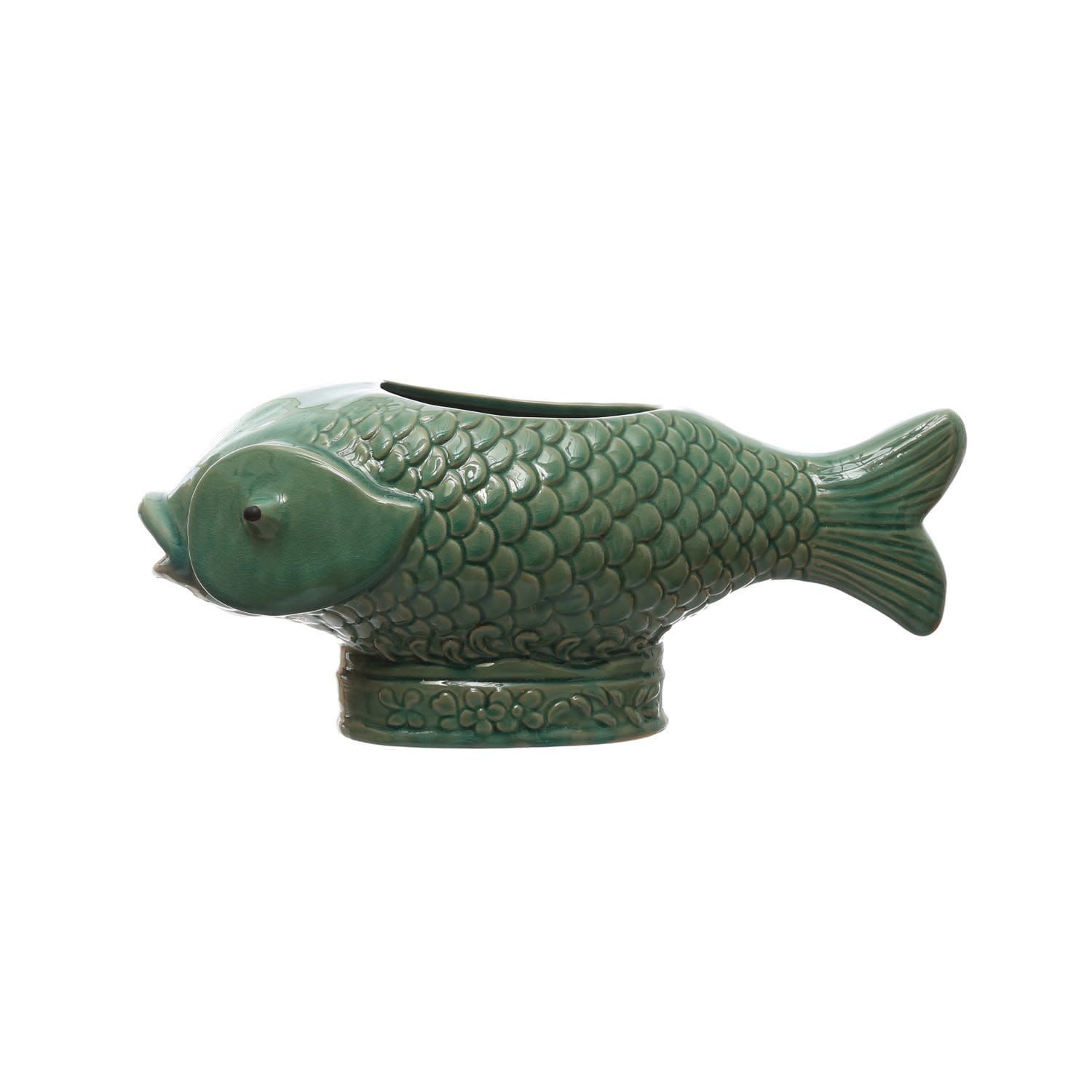 Fish Planter, Turquoise, Holds 7" Pot