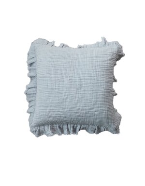 Square Cotton Double Cloth Pillow with Ruffled Edge, 20"