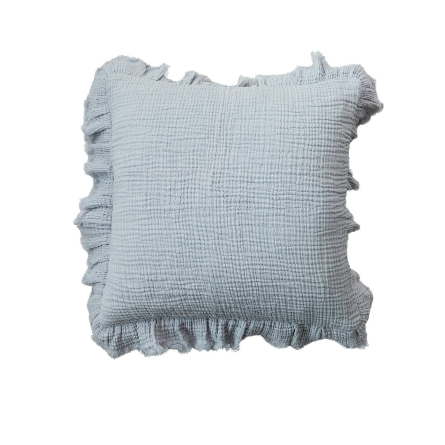 Square Cotton Double Cloth Pillow with Ruffled Edge, 20"