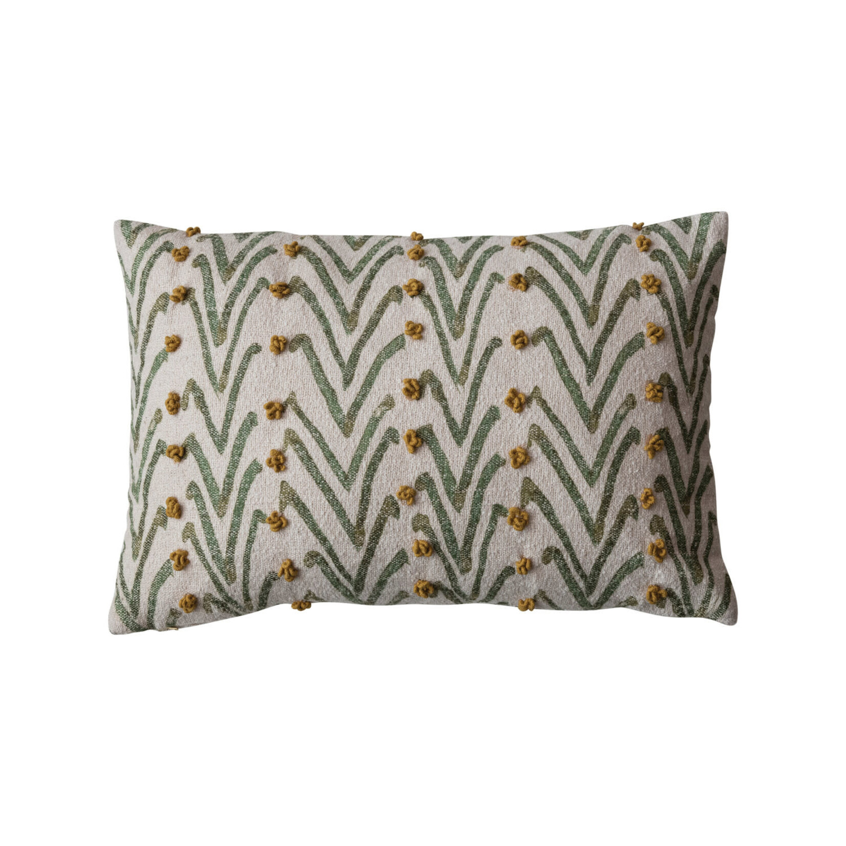 Woven Lumbar Pillow with Mustard French Knots, 24"x 16"