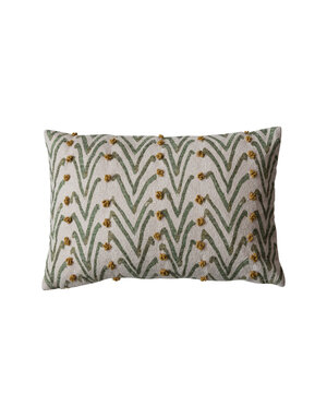 Woven Lumbar Pillow with Mustard French Knots, 24"x 16"