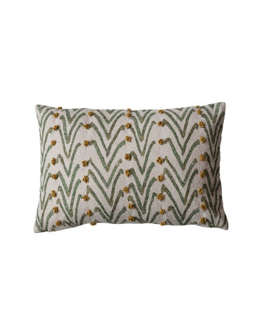 Woven Lumbar Pillow with Mustard French Knots, 24"x 16"