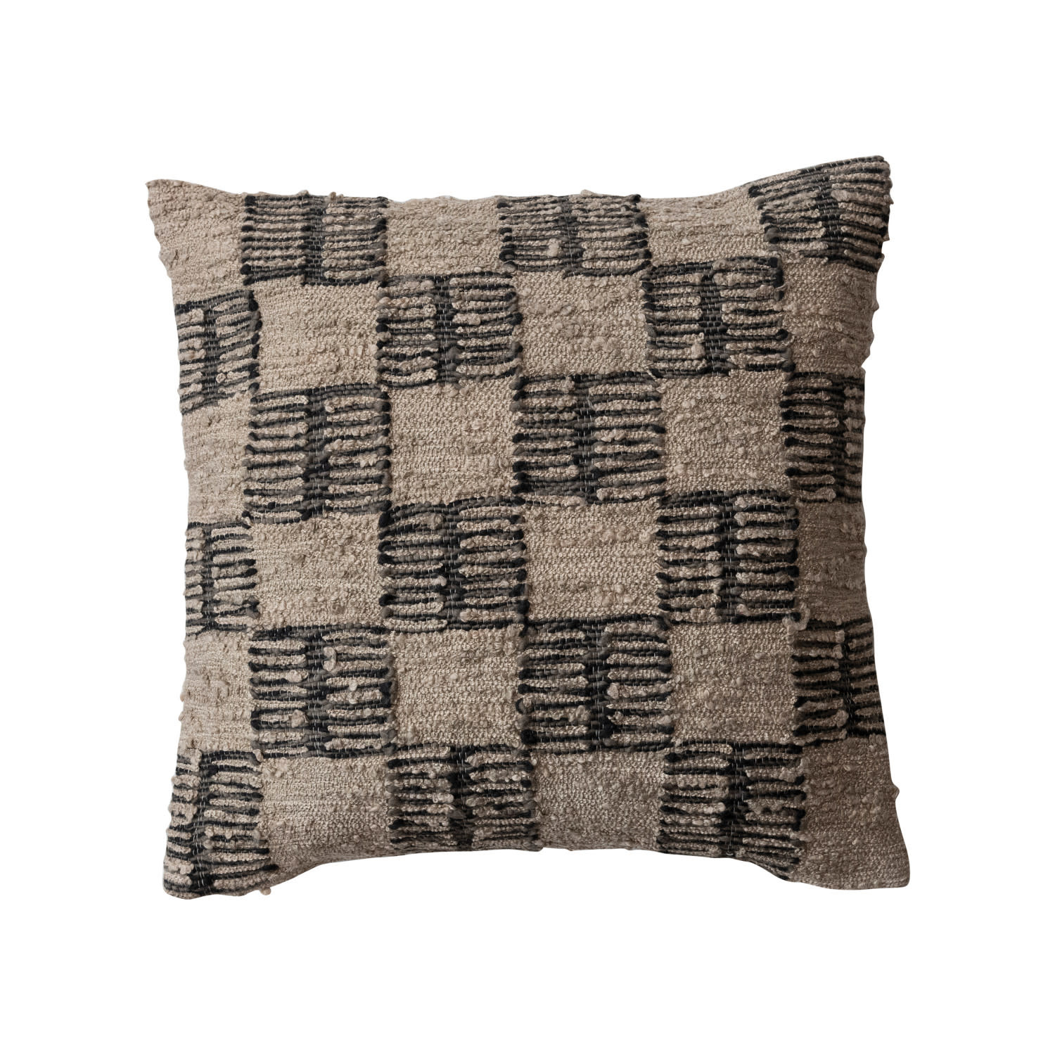Square Woven Indoor/Outdoor Pillow with Block Pattern, 20"