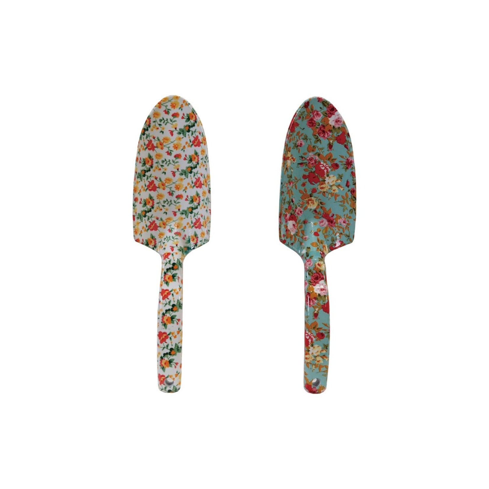 Aluminum Garden Spade with Floral Pattern, White, 10.5"