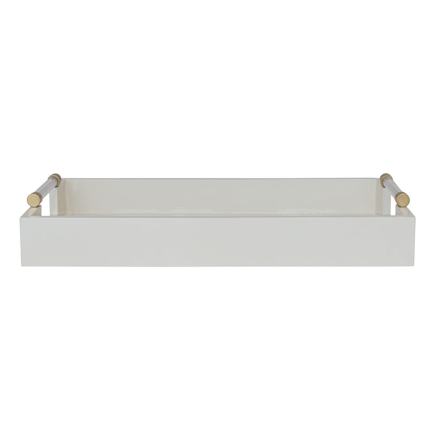 Wooden Tray with Metal Handles, White, 20"x 12"