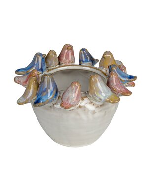 Planter with Colorful 3D Birds on Rim, 5"Rnd