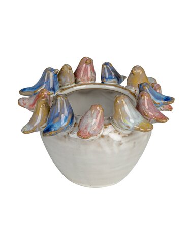 Planter with Colorful 3D Birds on Rim, 5"Rnd