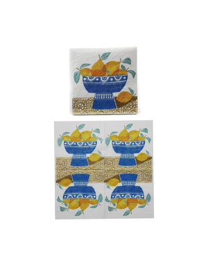 Paper Cocktail Napkins with Fruit in Bowl Pattern, Set of 50, 4"