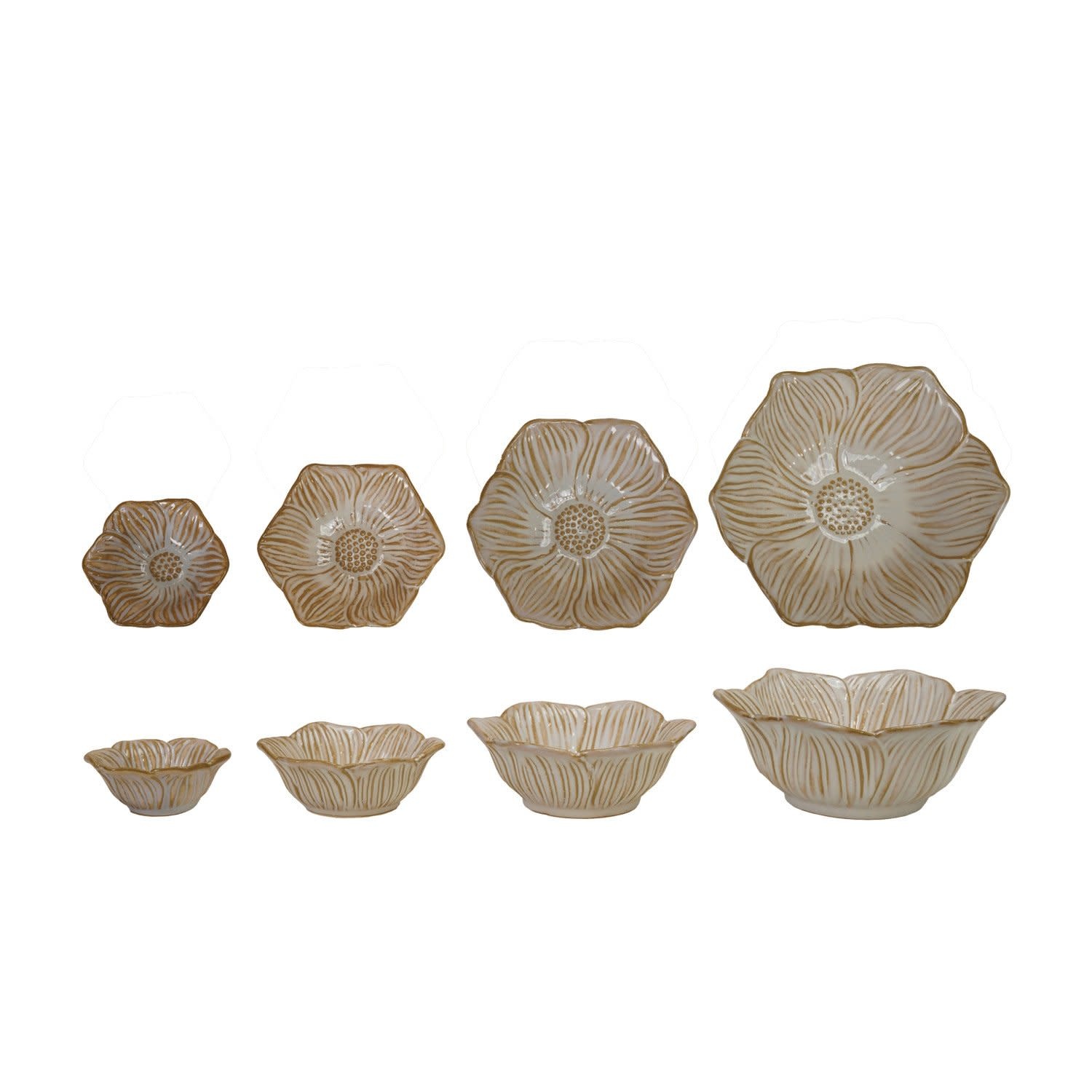 Stoneware Flower Shaped Bowls, Set of 4, 6-3" Rnd