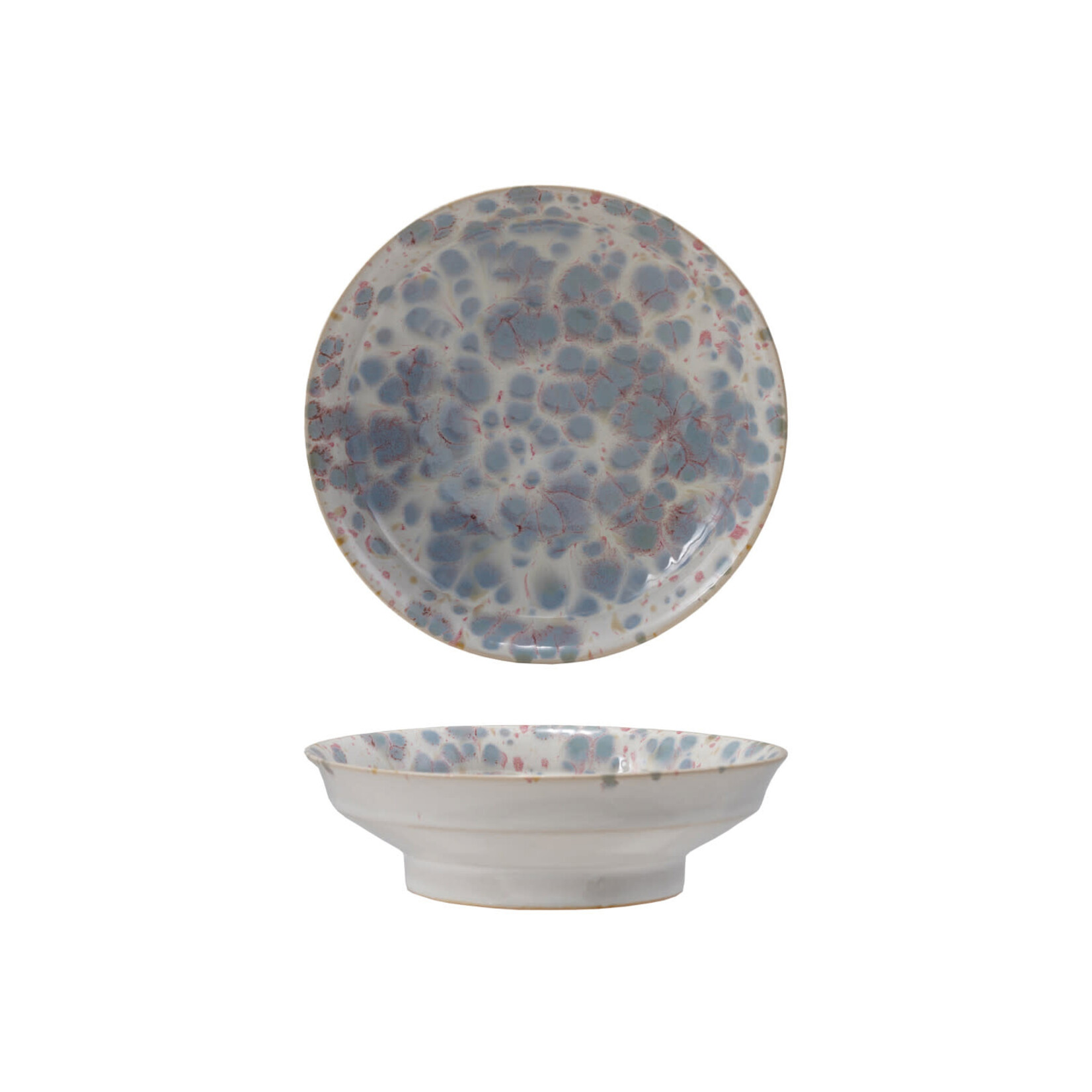 Stoneware Footed Bowl, Blue & White Glaze, 6"Rnd x 3"