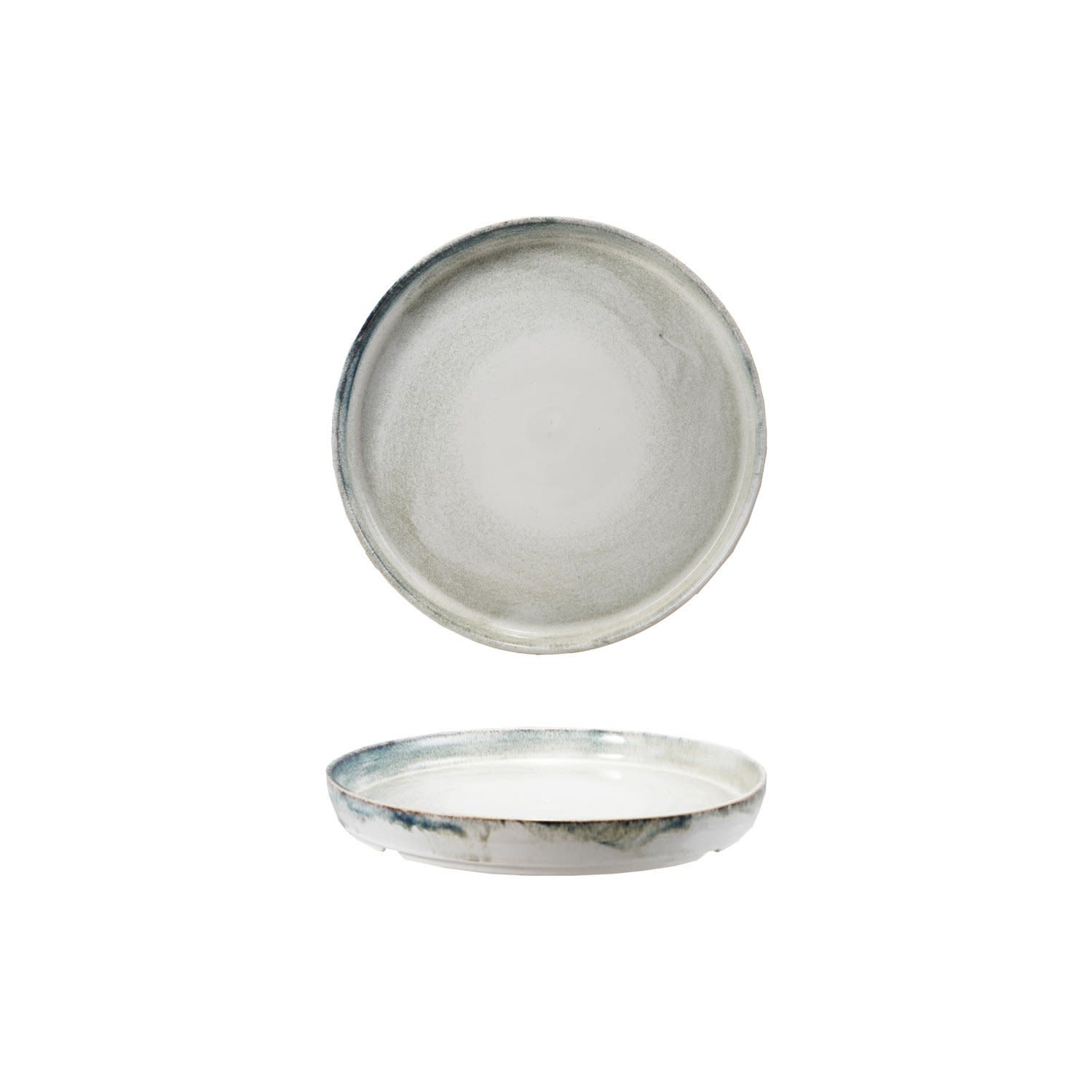 Stoneware Platter, Blue & White Glaze, 15"Rnd