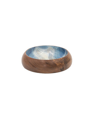 Acacia Wood Bowl with Marbled Blue Interior, 6"Rnd