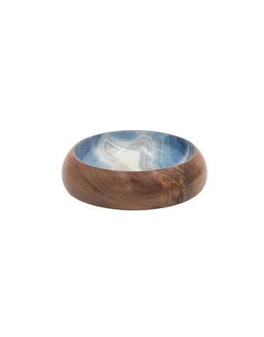 Acacia Wood Bowl with Marbled Blue Interior, 6"Rnd