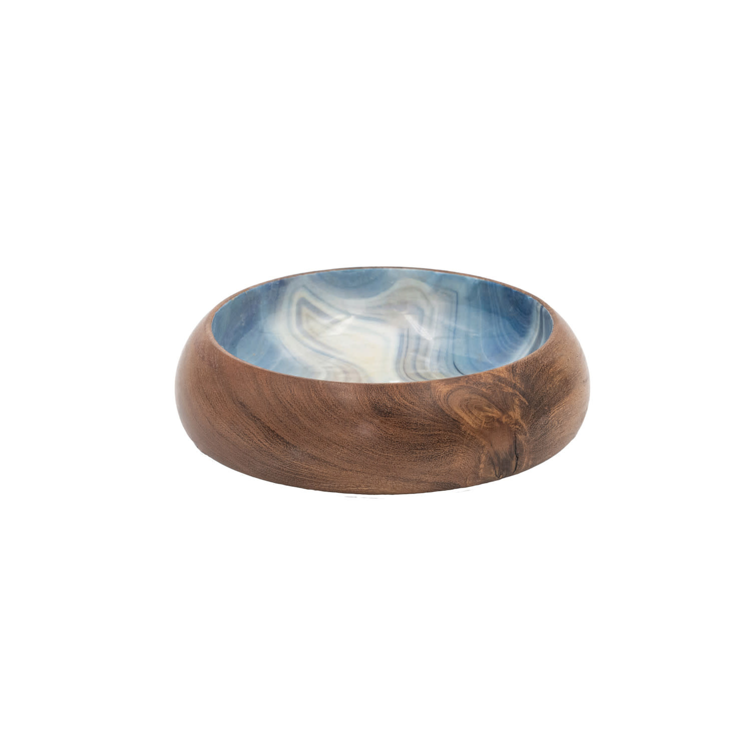 Acacia Wood Bowl with Marbled Blue Interior, 6"Rnd