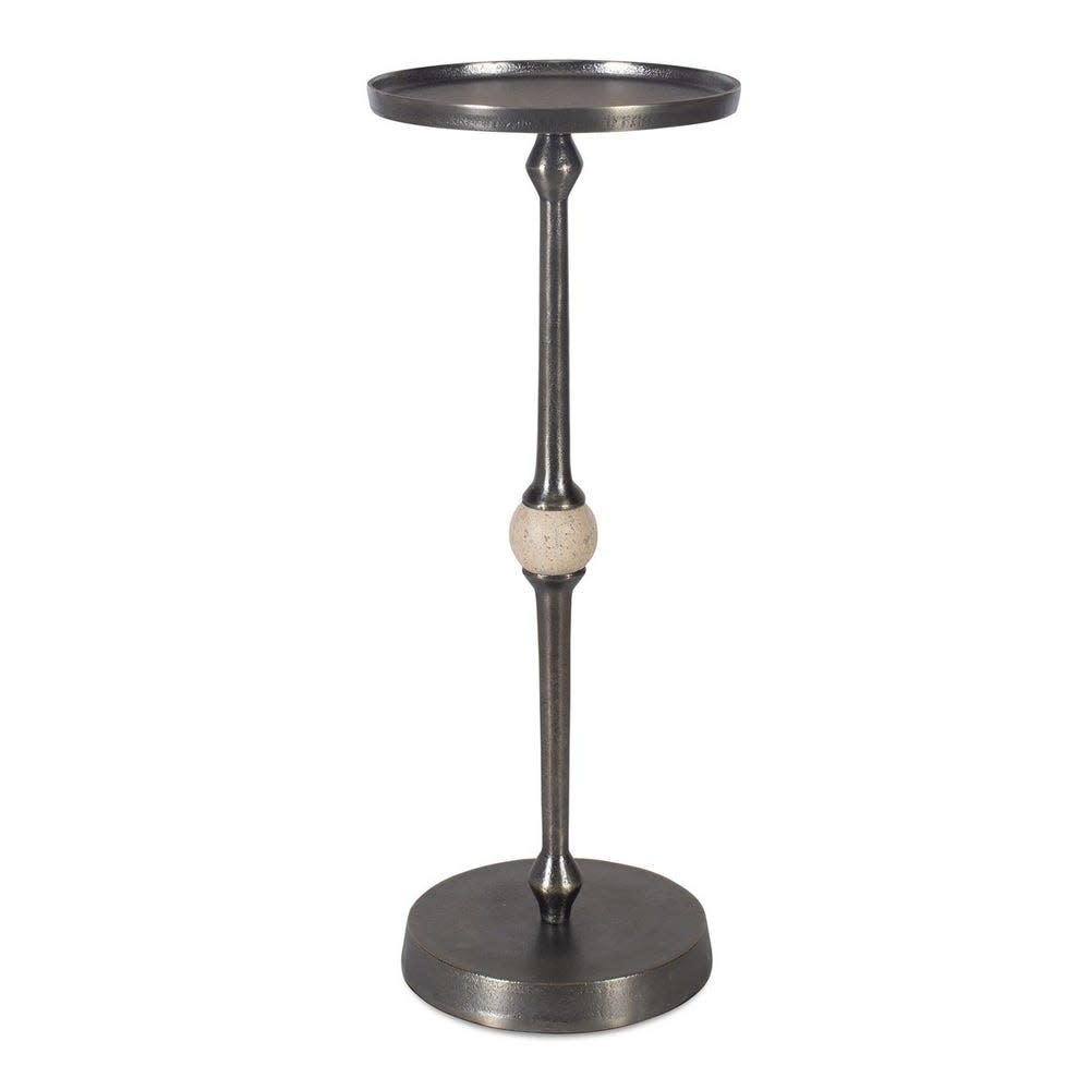 Bronze and Travertine Accent Table 9 W X 22 H X 9 D