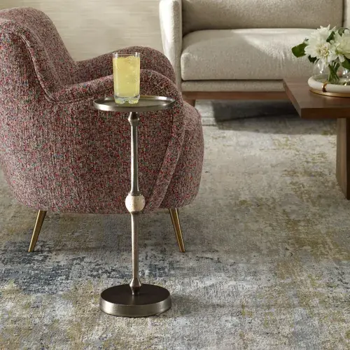 Bronze and Travertine Accent Table 9 W X 22 H X 9 D
