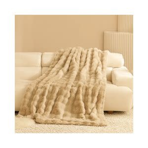 Fennco Styles Bubble Faux Fur Throw Blanket, Natural, 50 X 60 in.