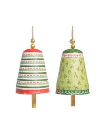 Pattern Christmas Paper Mache Bell  Ornament, 10 in., Assorted Designs