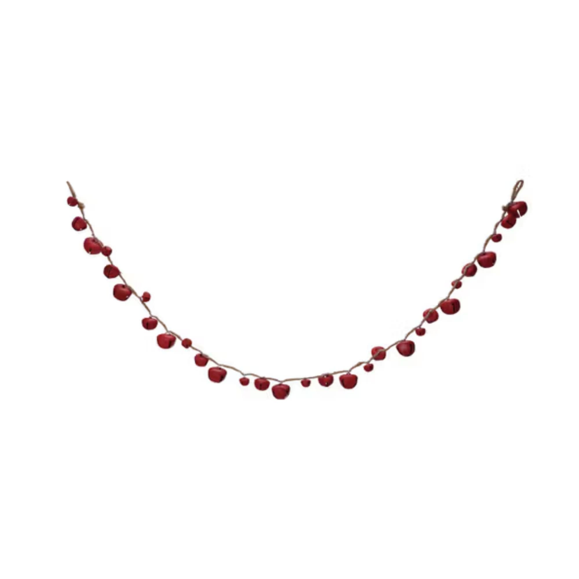 Metal Jingle Bell Garland with Jute Cord, Red, 48"