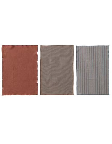 Woven Cotton Tea Towels with Stitched Edge, Set of 3