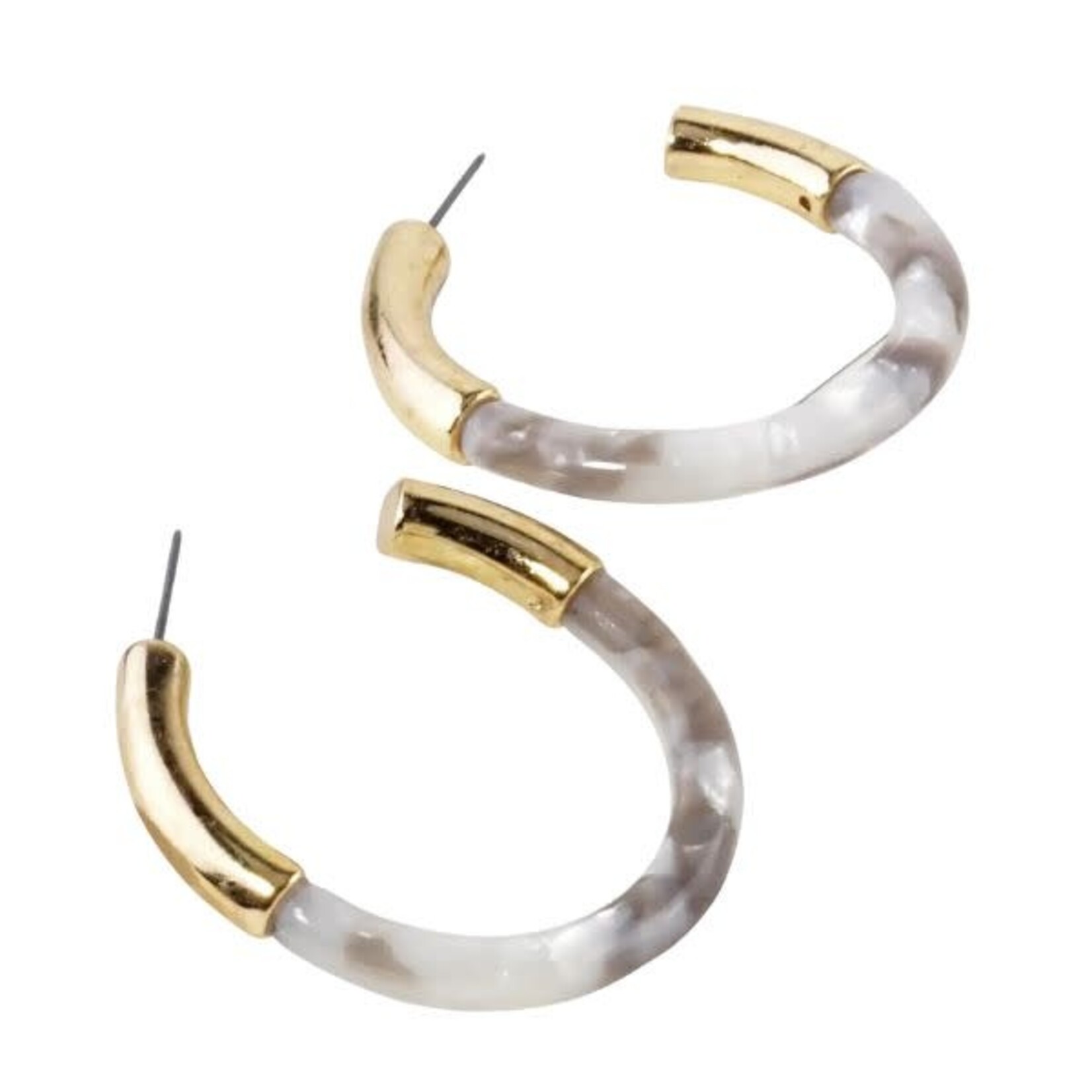 Wild Honey White Acetate Hoop Earrings with Gold Accents, 40mm