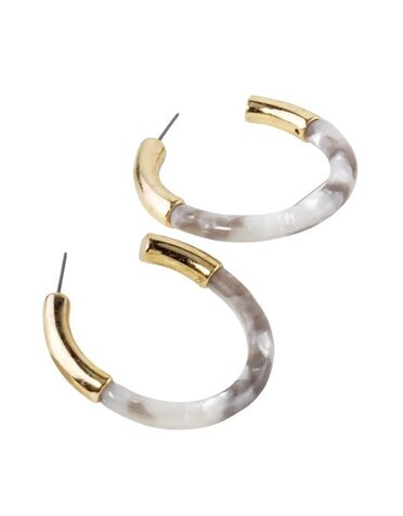 Wild Honey White Acetate Hoop Earrings with Gold Accents, 40mm