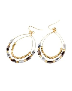 Wild Honey Double Teardrop Beaded Dangle Earrings, Black