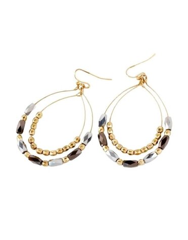 Wild Honey Double Teardrop Beaded Dangle Earrings, Black