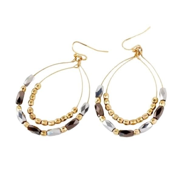 Wild Honey Double Teardrop Beaded Dangle Earrings, Black