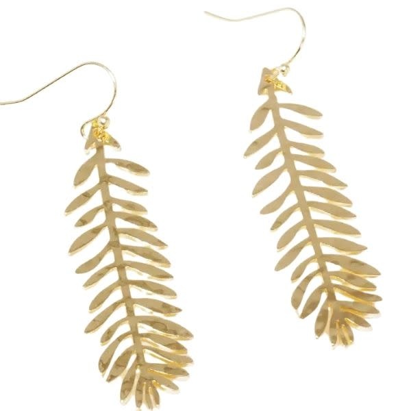 Wild Honey Hammered Leaf Dangle Drop Earrings, Gold