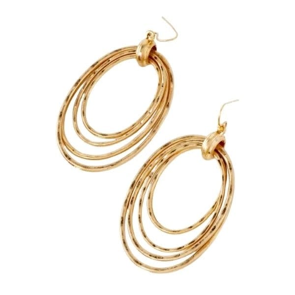 Wild Honey Layered Oval Drop Earrings, Hammered-Texture, Gold
